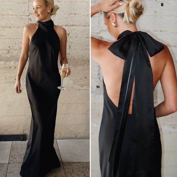 Show Me Your MuMu Dresses & Skirts - NWT Show Me Your Mumu Lisa Maxi Dress Halter Tie Oversized Bow Black Maxi Dress